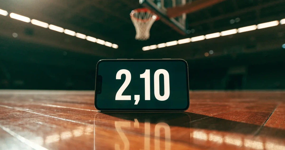 Eine leere Basketballhalle mit glänzendem Parkett und einem Korb im Hintergrund, Licht von Deckenstrahlern spiegelt sich im Boden.